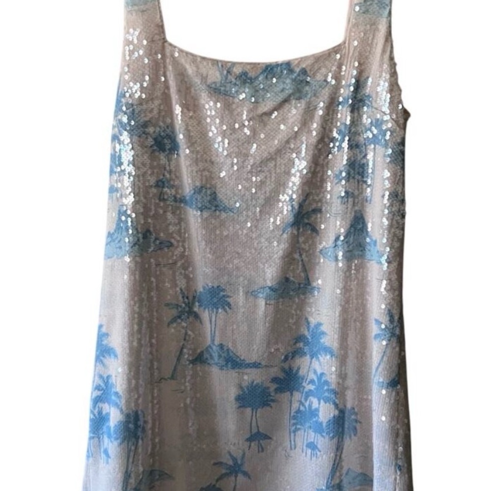 Gianni Bini x Dannijo Twiggy Sequin Palm-Print Slip Dress in Light Blue